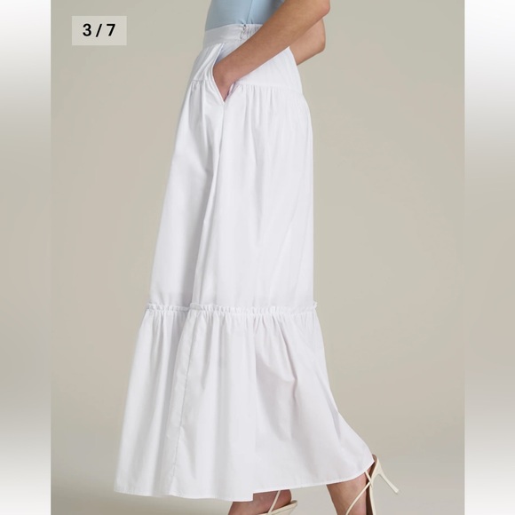 American Tall Maxi Skirt XL Tall White Tiered High Rise Long Skirt NWT - Picture 5 of 7